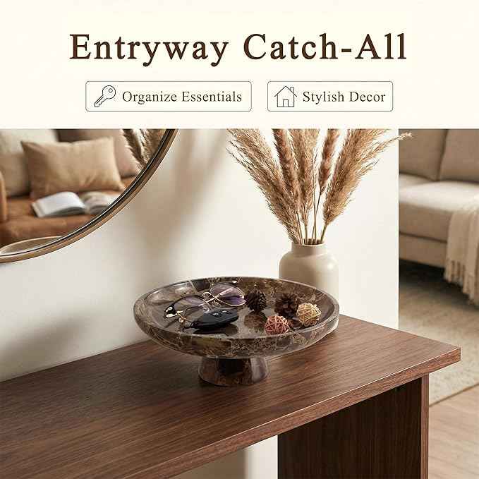 YMXYJM Natural Marble Fruit Bowl for Kitchen Counter 10.2", Large Decorative Bowl Pedestal for Home Decor, Fruits Holder For Dining Table, Brown