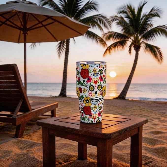 Jormungand 30 oz Tumbler Stainless Steel Vacuum Insulated Travel Mug with Leak Proof Lid Double Wall Coffee Cup Water Bottle for Cold Beverages 30oz tumbler Sugar Skull
