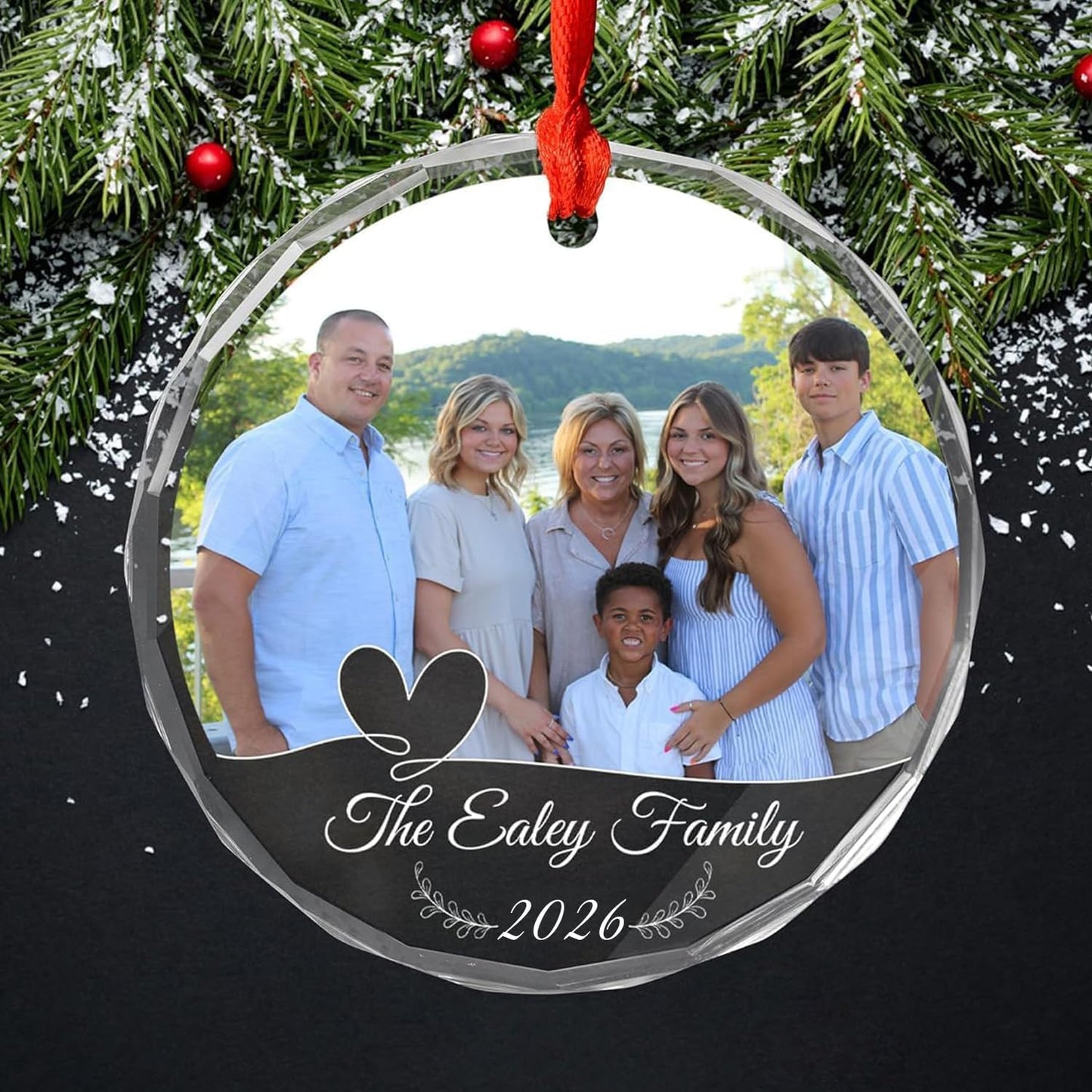 Crystal Ornament Photo, Glass Christmas Ornaments, Personalized Family Ornaments, from Photo, with Pictures, Mothers Day, Fathers Day Ornament with Custom Name, Photo, Date 2026