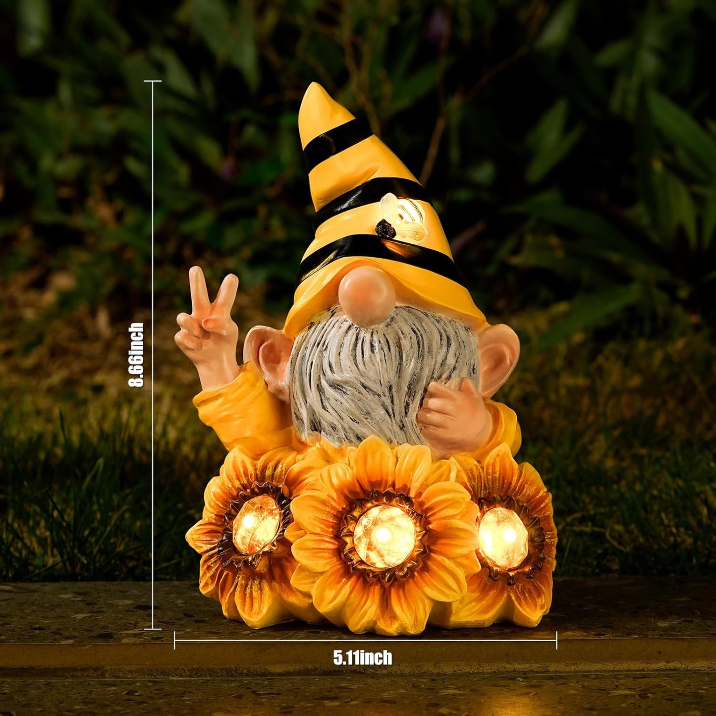 Garden Sculptures & Statues Resin Summer Bee Gnome with Sunflower, Outdoor Funny Decoration Solar Light Figurine Gifts for Yard, Patio Decor for Mom