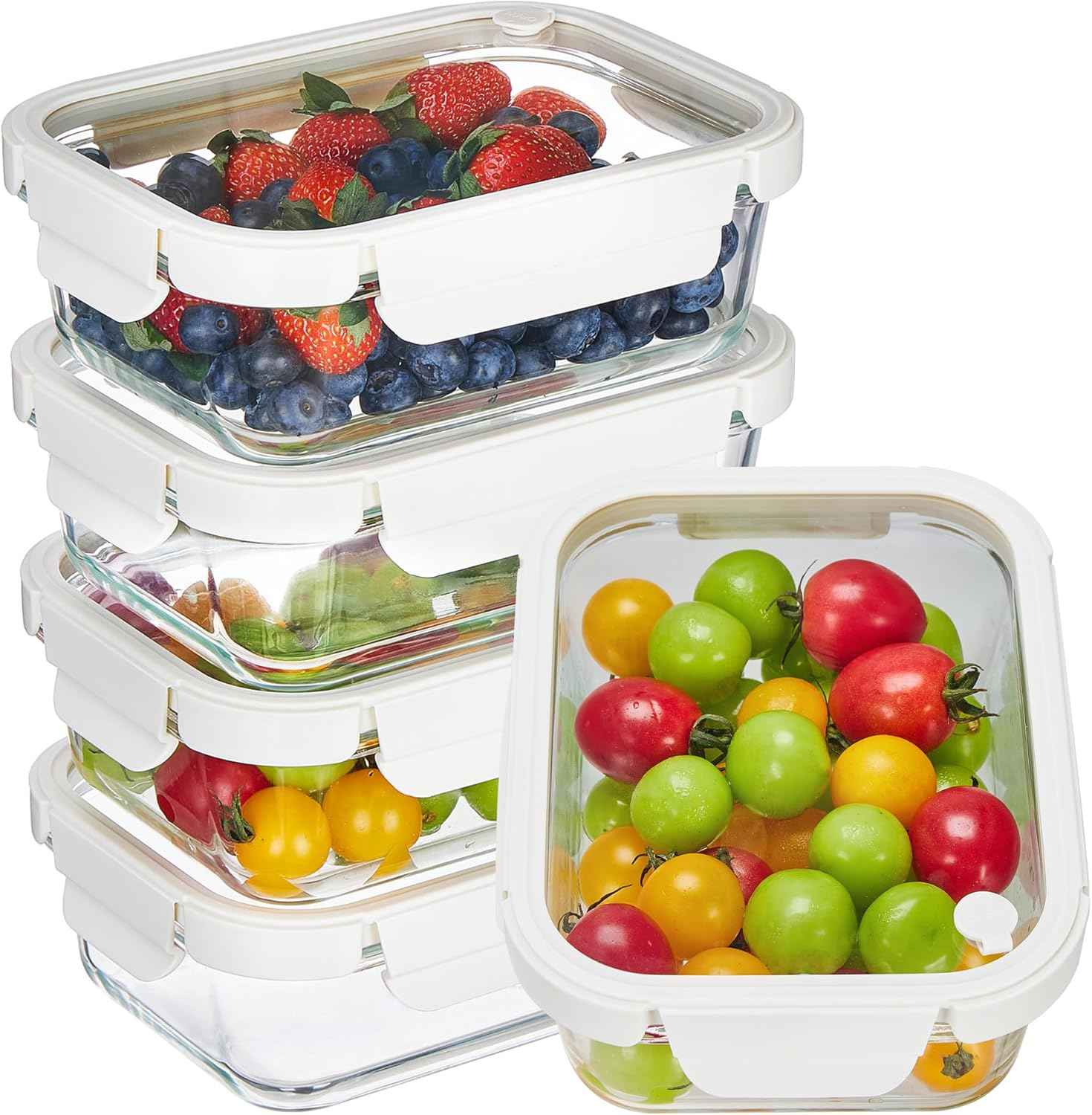 Vtopmart 5 Pack 35oz Glass Food Containers with Glass-Lids & Air Vent, Meal Prep Food Container Sets, Reusable Lunch box for leftovers, Save for Microwave, Oven, Freezer, and Dishwasher, BPA Free