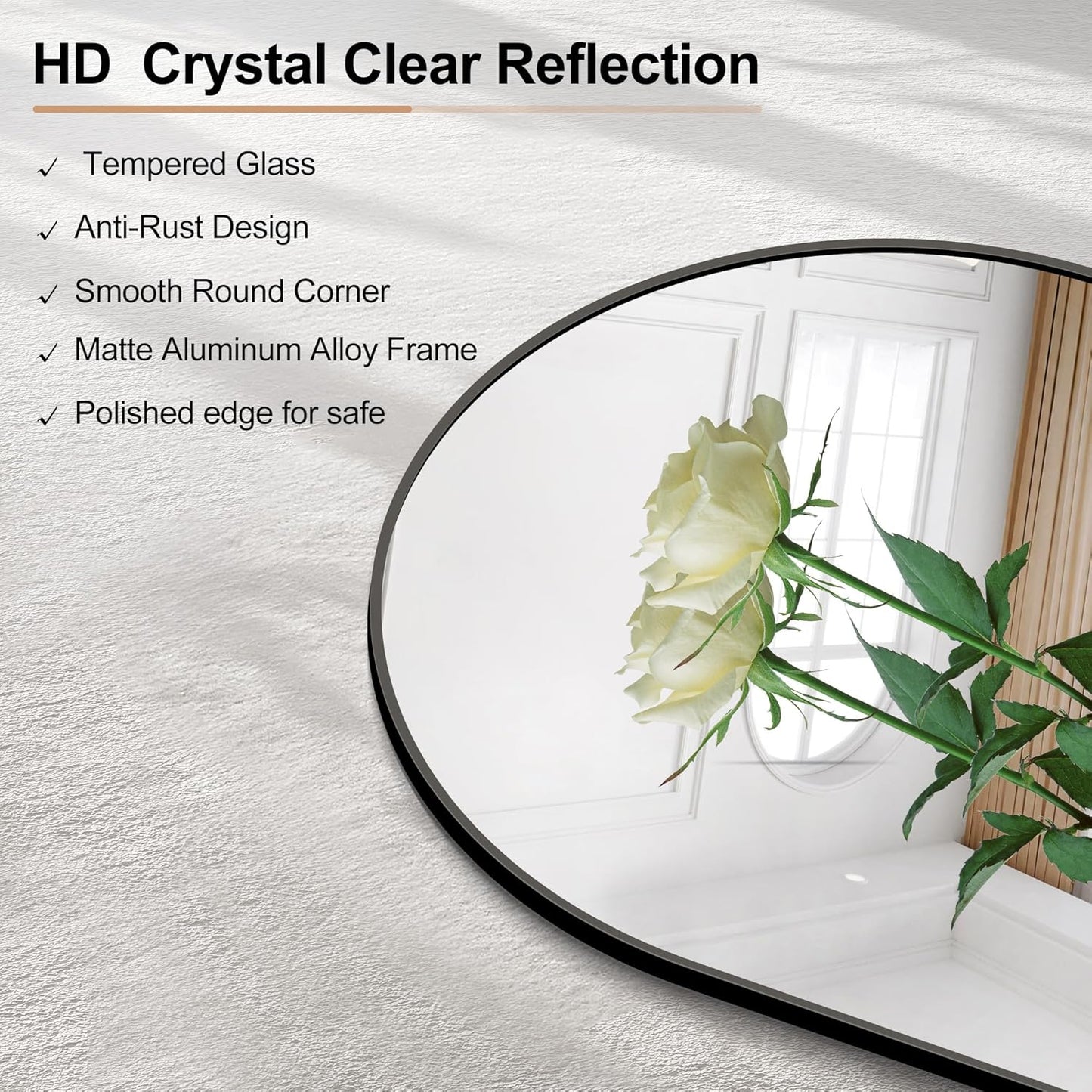 Arched Bathroom Mirror, 40"x40" Black Arched Mirror for Bathroom, Wall Mounted Mirror, Black Vanity Wall Mirror w/Metal Frame for Bedroom, Entryway, Living Room, Hanging or Leaning Against Wall