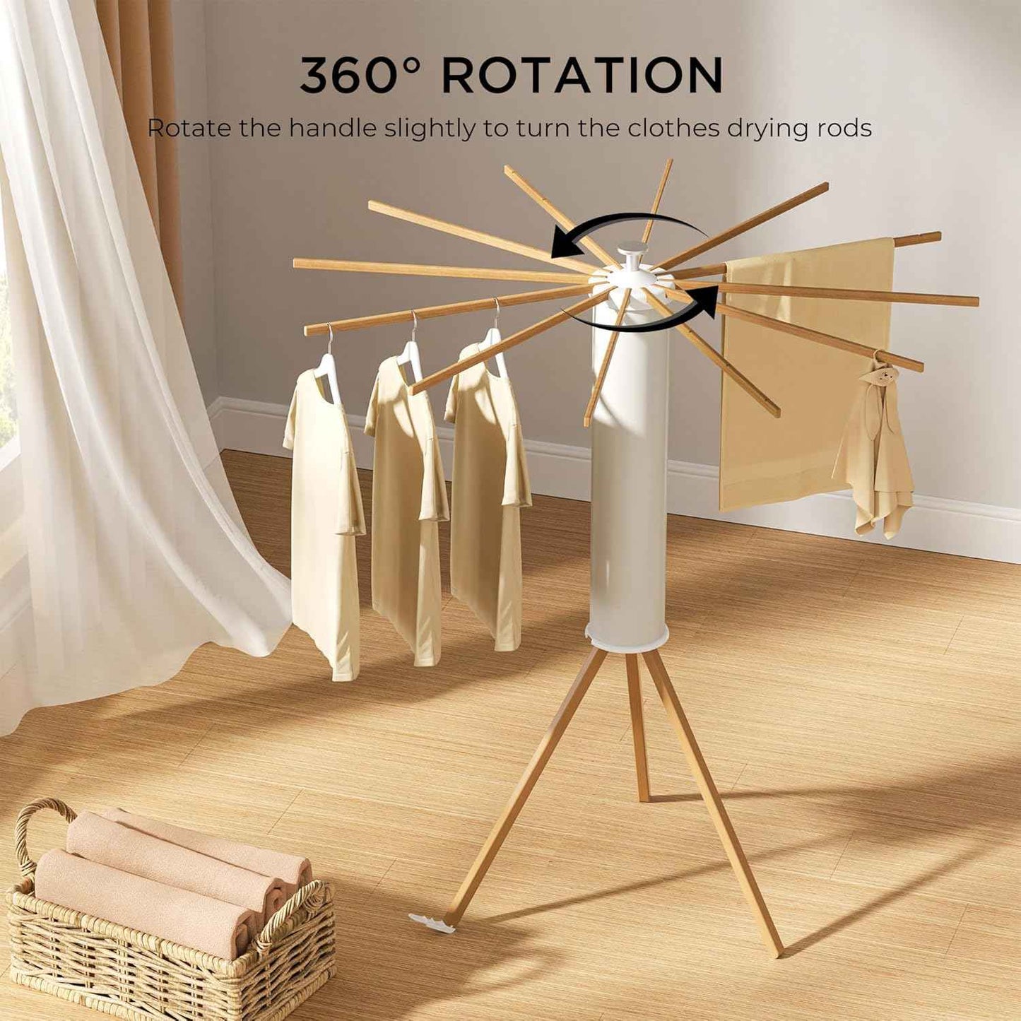 SUNOUTLY Tripod Clothes Drying Rack, Garment Rack Portable and Foldable Space Saving Laundry Drying Rack - Dryer Rack Clothing Floor Folding Balcony Bedroom Household