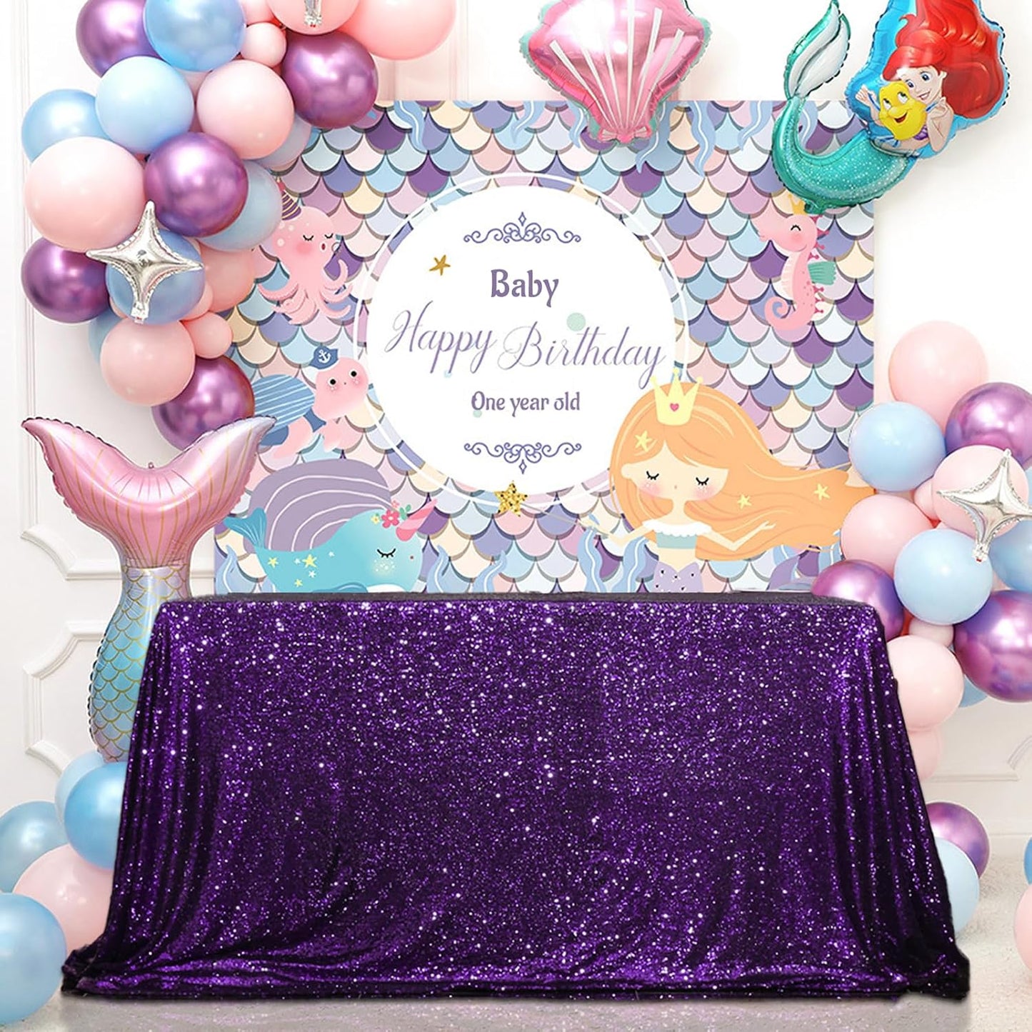 SquarePie Sequin Tablecloth 90 x 156 Inch Purple Sparkly Table Cloth for Wedding Halloween Party