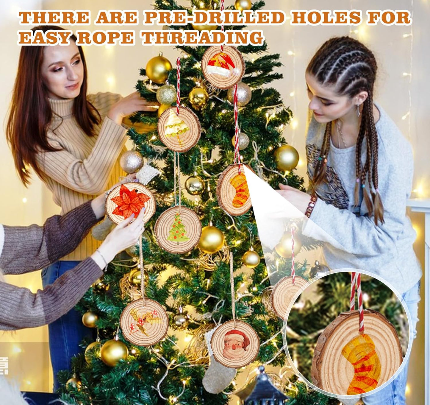 30 Pcs Wood Slices with Hole, 2.3-2.8 Inch Unfinished Wood, Wood Rounds for Crafts, Wood Crafts, Round Wood for Doodle, Splice, Paint, Art, Decorate, Ornament