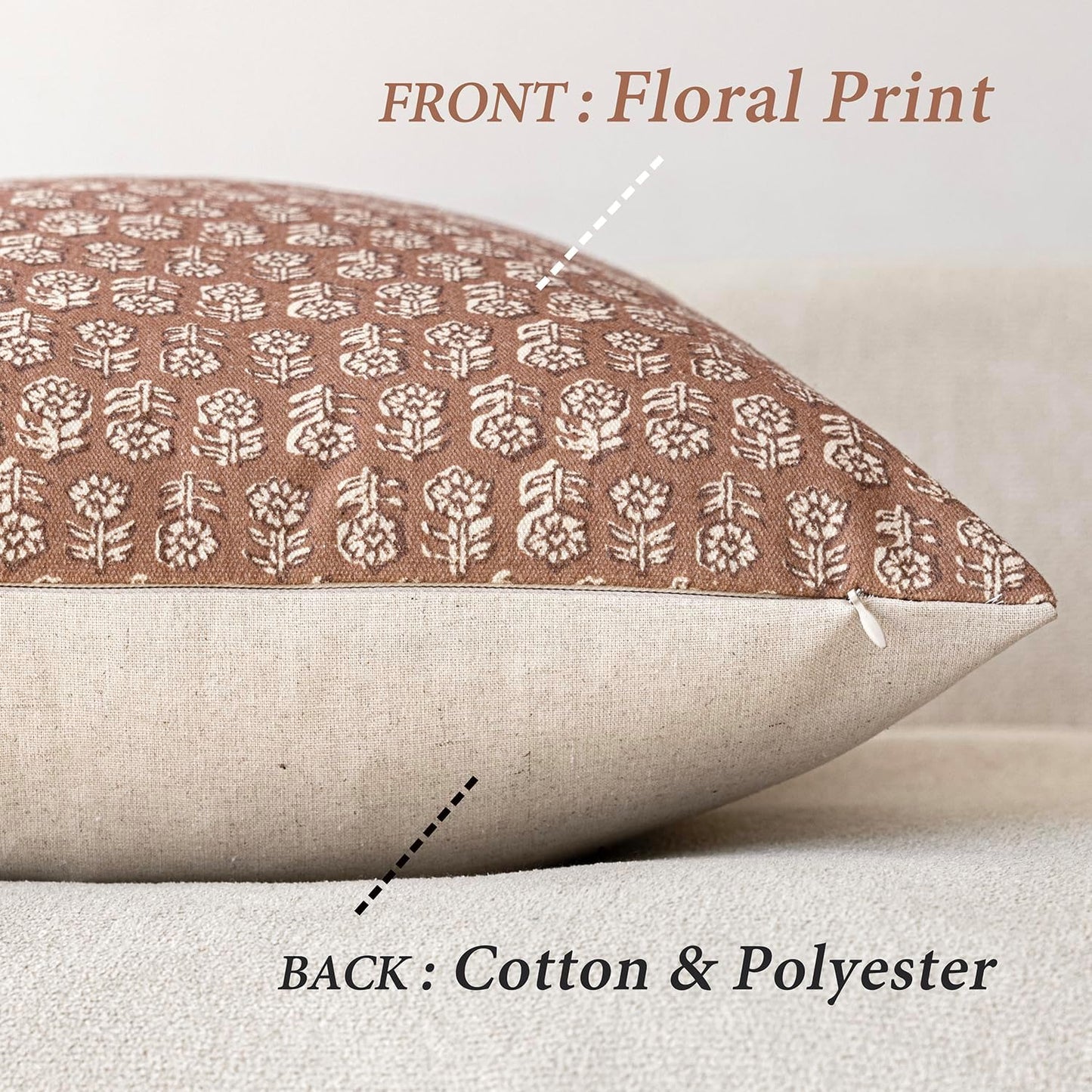 Foindtower Set of 2 Decorative Vintage Floral Print Throw Pillow Covers Neutral Farmhouse Cushion Covers Boho Home Decor for Sofa Couch Chair Bedroom Living Room Outdoor,24×24 Inch,Light Orange Brown