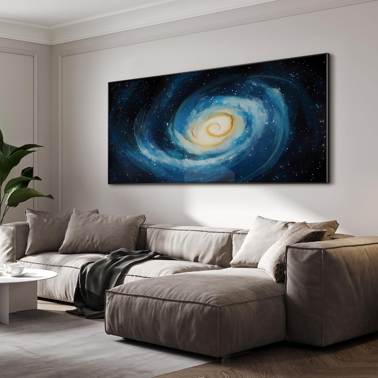SIGNWIN 36"x72" Extra Large Framed Wall Art Spiral Galaxy Vivid Blue and Yellow Cosmic Space Illustration for Home Living Room Bedroom Decor (Frame Assembly Required)