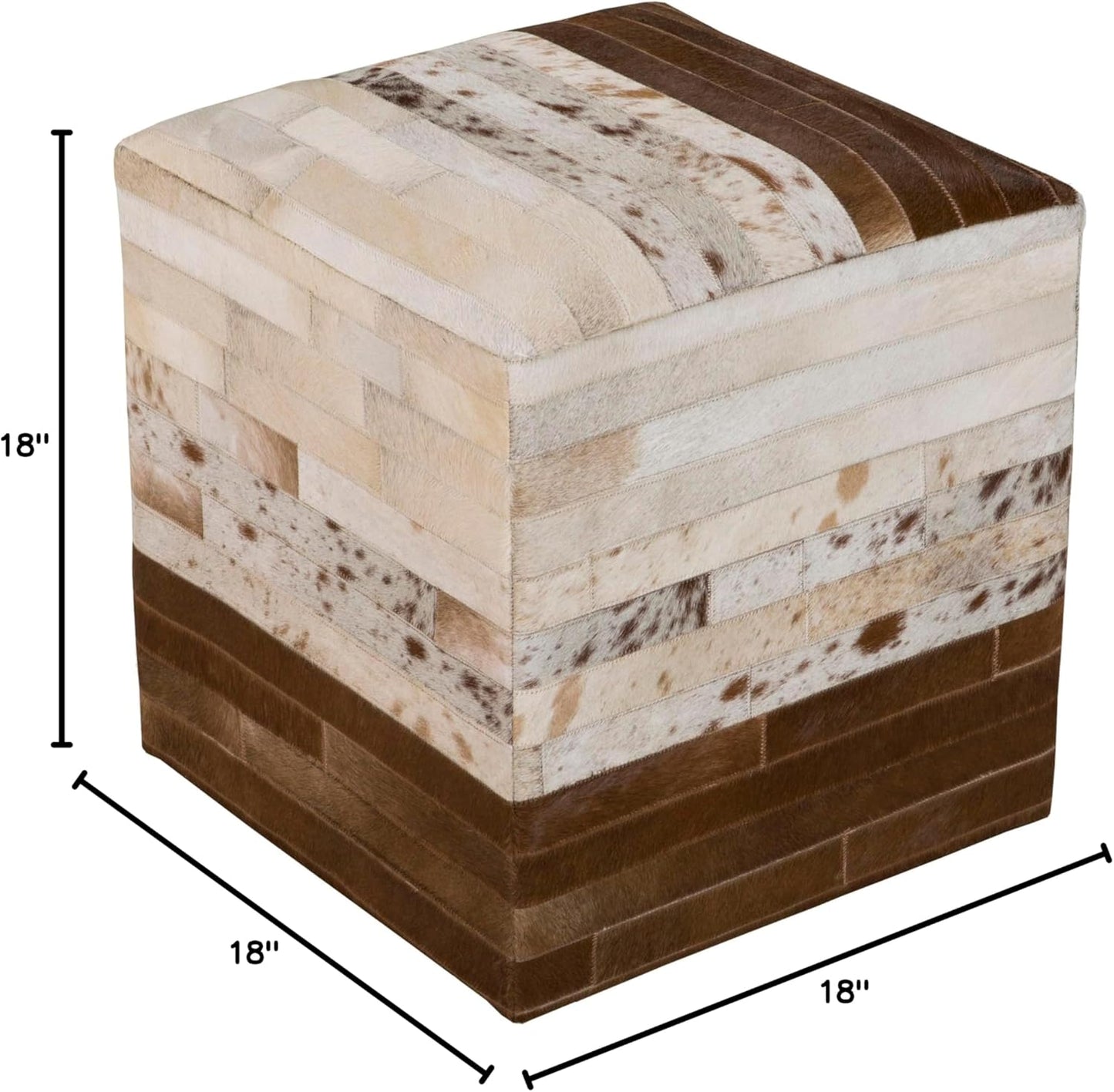 Mark&Day Pouf Ottoman, Grobrubbach Hide Leather and Fur Dark Brown Cube Pouf Foot Rest for Living Room, Bedroom and Boho Home Decor (18"x18"x18")