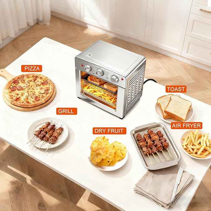 OLIXIS Air Fryer Toaster Oven Combo, 16.9QT Oven Countertop 5 Functions in 1, 4 Accessories Included, Stainless, Up to 450°F