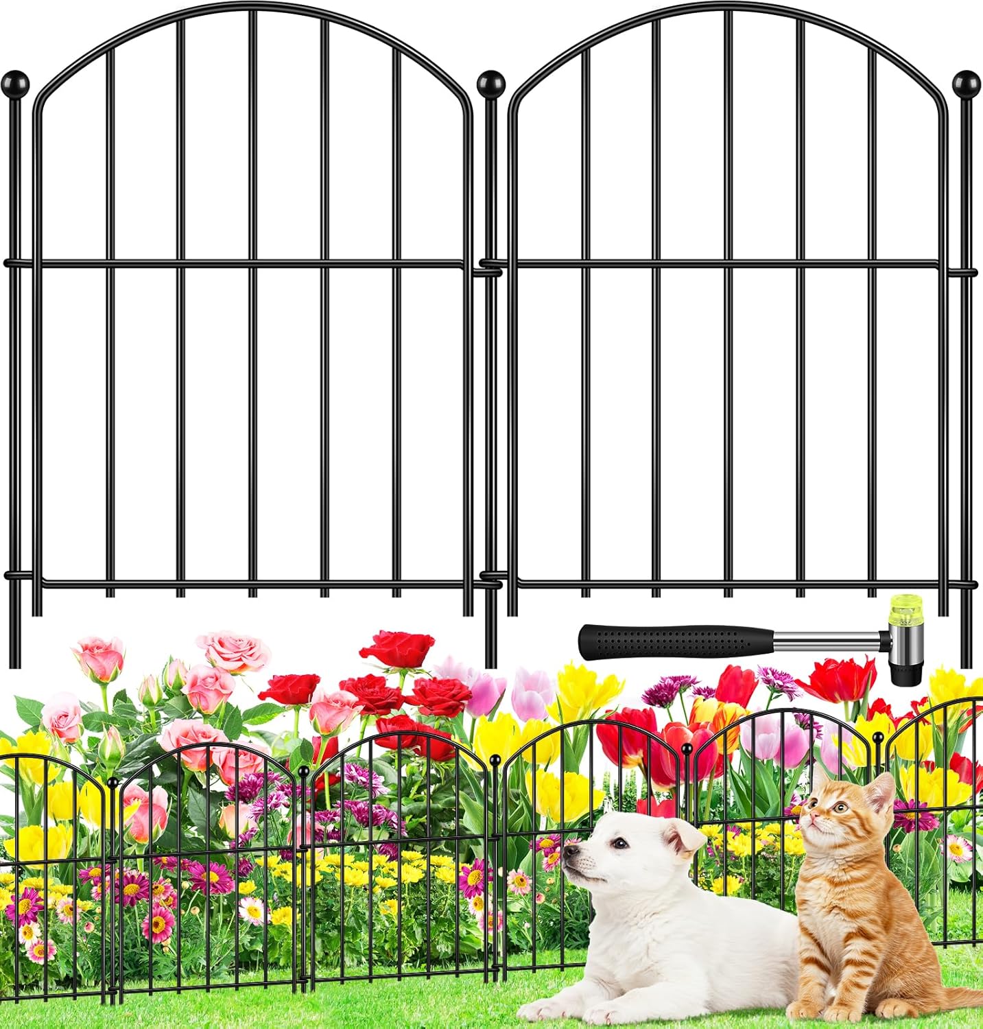 Decorative Garden Fence 17in (H) x40ft (L), Arched Rustproof Metal No Dig Fence for Dogs & Rabbit, Ornamental Animal Barrier for Flower Beds, Border Panels Fencing for Yard & Patio Outdoor Decor