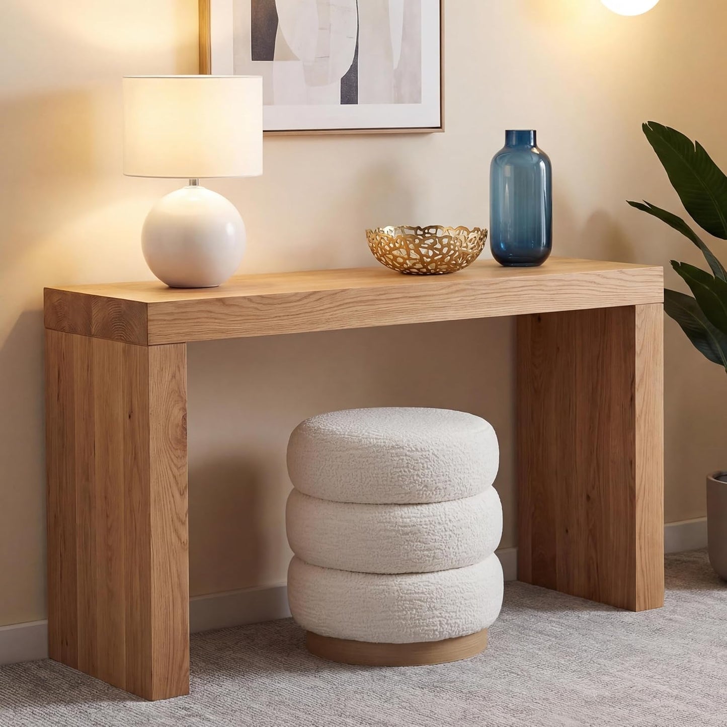Velvet Round Pouf Ottoman, 16.5" Modern Upholstered Footrest Stool for Living Room & Bedroom Vanity, White