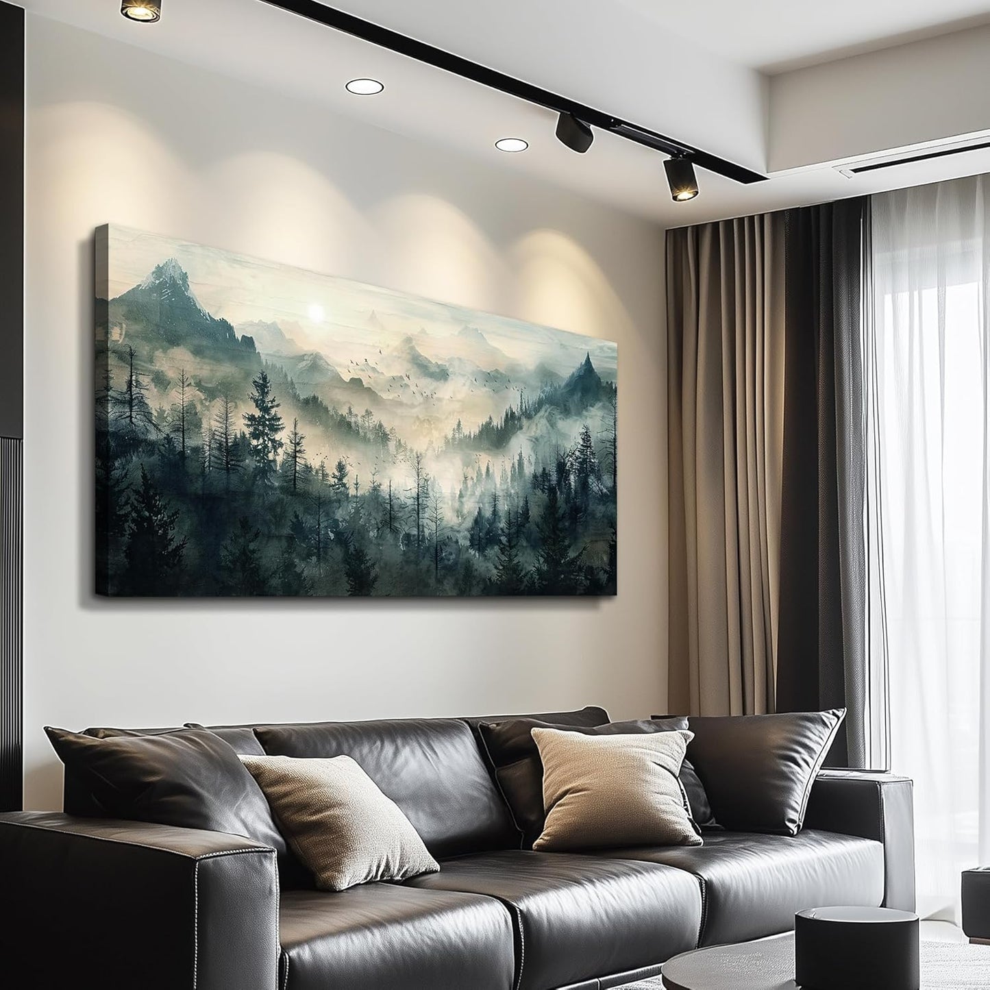 KELIYUAN Mountain View Canvas Wall Painting For Living Room Natural Landscape Painting Misty Forest Wall Decoration For Bedroom Home Decoration Modern Printed Artwork Can Be Hung Directly 20x40 In