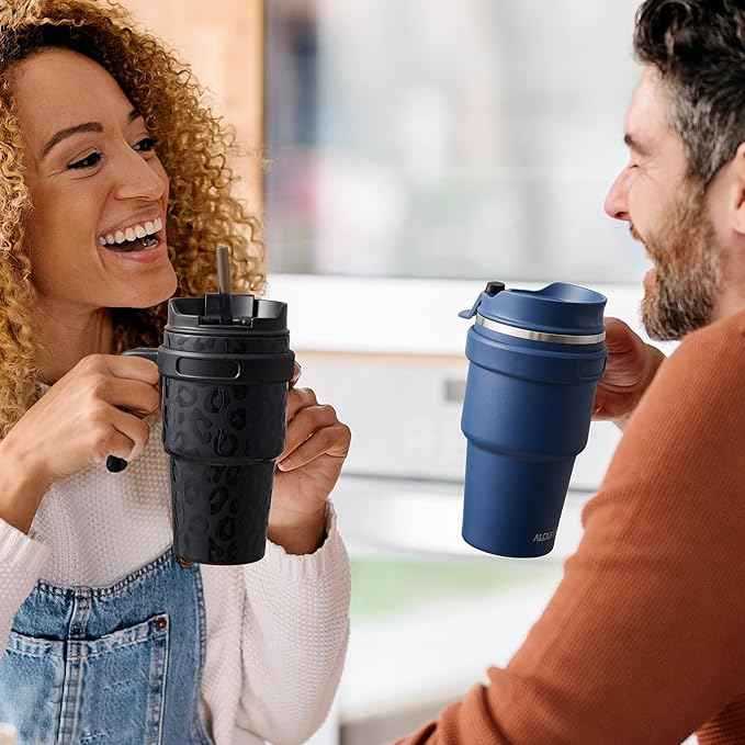 20 oz Insulated Coffee Mug Tumbler with Handle, Stainless Steel Travel Mug Tumbler with Lid and Straw,Double Wall Vacuum Leak Proof Ice Coffee Thermal Cup,Sage