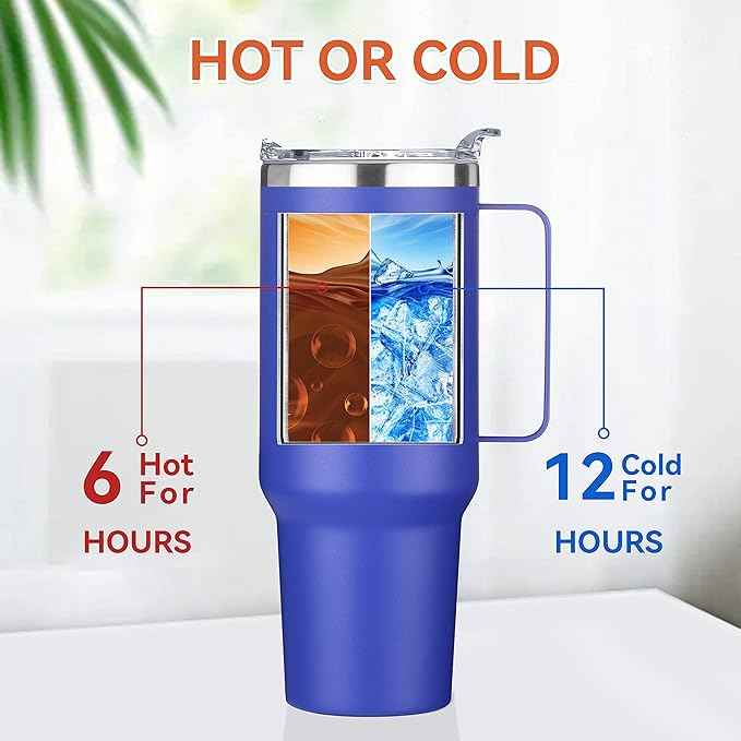 HASLE OUTFITTERS 40 oz Stainless Steel Tumbler with Handle, Vacuum Insulated Tumblers Bulk, Reusable Double Wall Travel Coffee Mug, Durable Powder Coated Water Bottles(Dark Blue, 8)