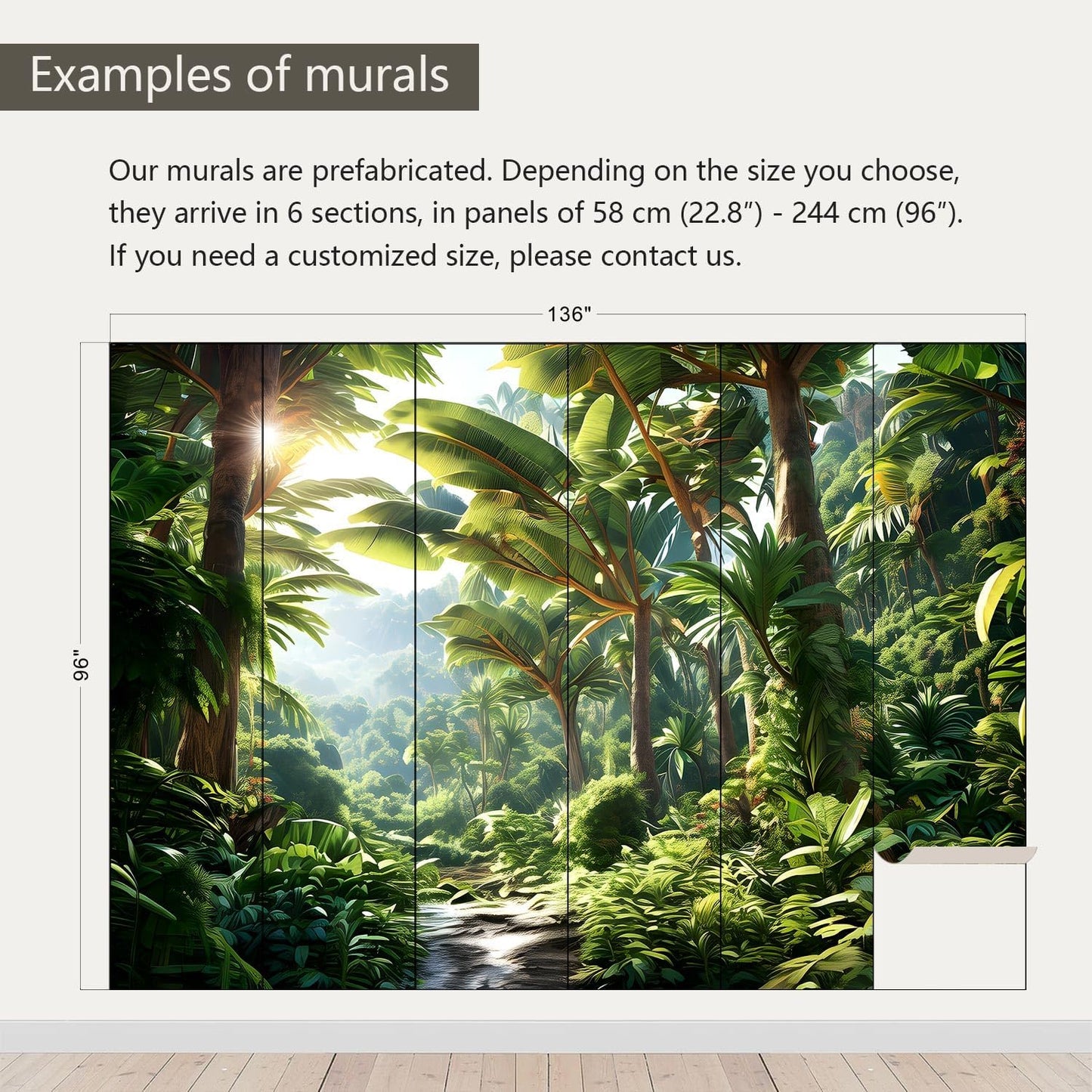 AFZEVEB-Green Tree Wall Mural Tropical Jungle Wallpaper for Bedroom 136"x96"(Not Peel and Stick)
