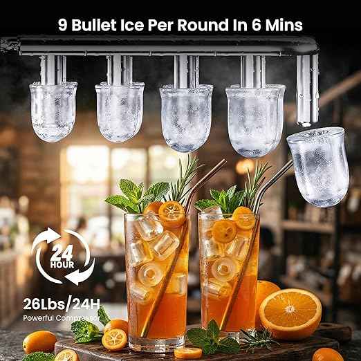 Antarctic Star Ice Makers Countertop with Handle, 9 Bullet Ice Cubes in 6 Mins, 26lbs/Day, Portable Ice Machine with Auto-Cleaning, Basket and Scoop for Home, Kitchen, Office, Party