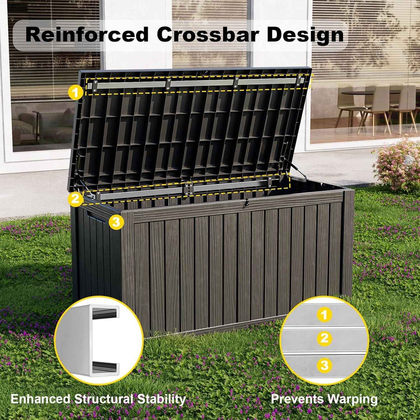 150 Gallon Waterproof Outdoor Storage Box,Resin Deck Box,Lockable Outside Storage Box Container for Patio Furniure,Garden,Tools (150 Gallon,Black)