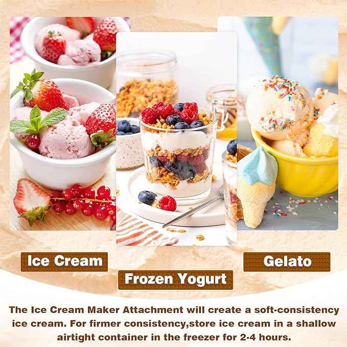 Ice Cream Maker Attachment for KitchenAid Stand Mixer, Compatible with KitchenAid 4.5/5QT/6QT accessories and attachments, 2 Quart for kitchenaid mixer attachments Frozen Yogurt/Gelato Maker