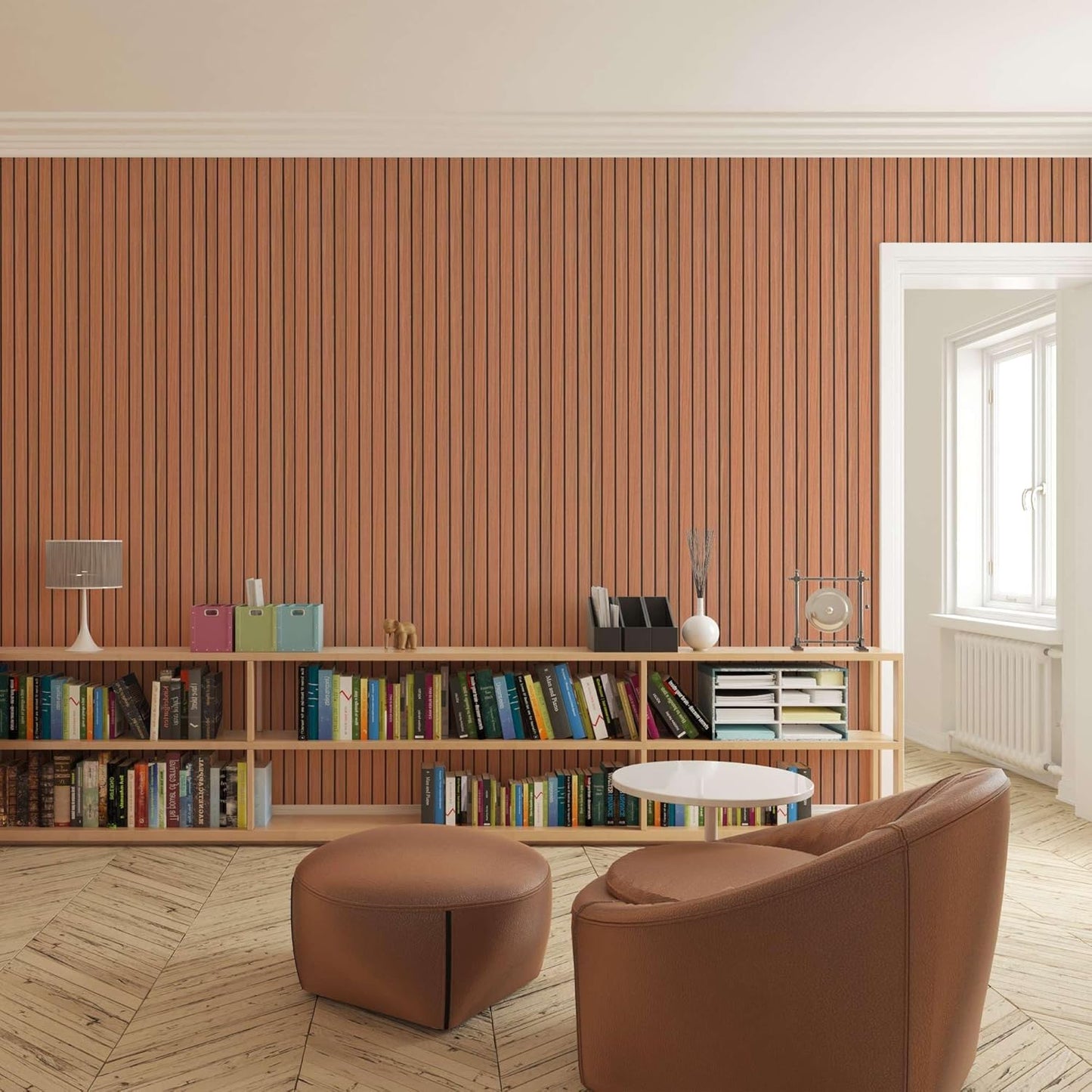 IZODEKOR 3D Wood Effect Styrofoam Wall Panels - Faux Wood Look Wall Panels for Living Room - Fake Acoustic Wood Slat Wall Panels - Pack of 10, Covers 50 sq ft.