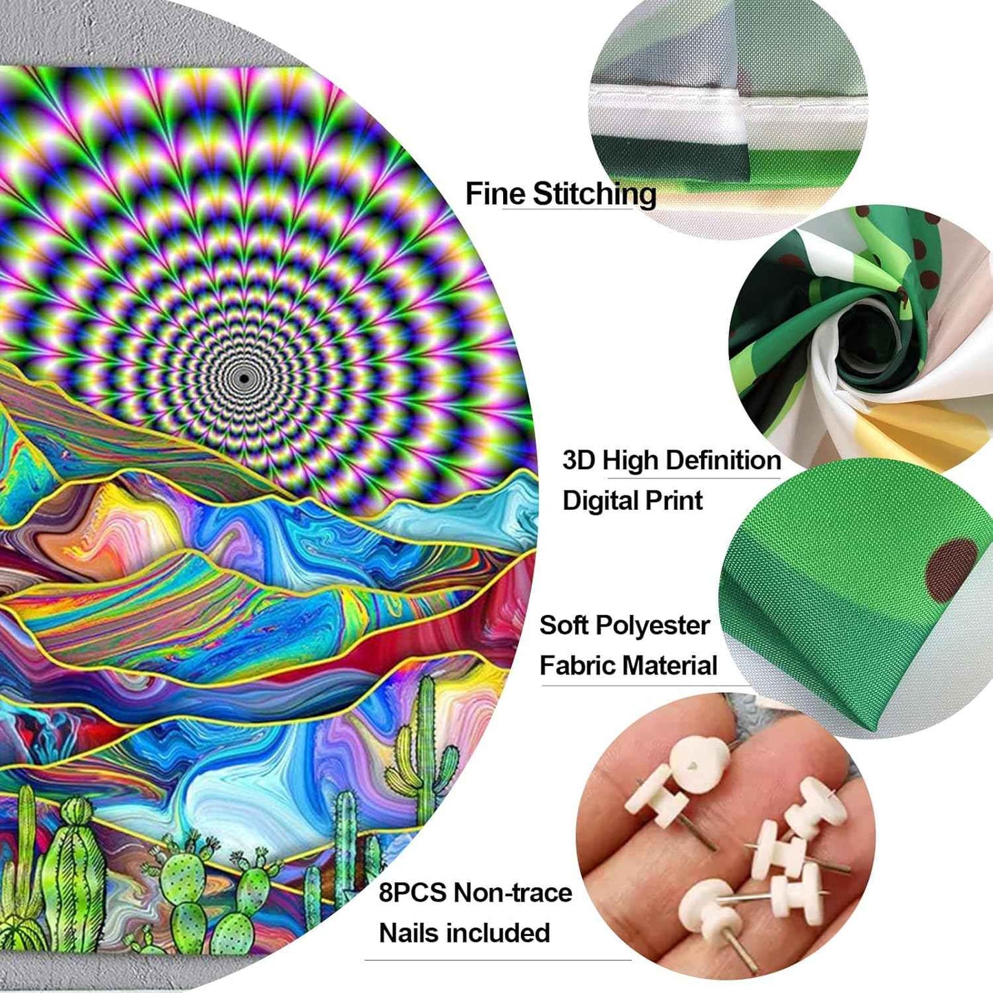 DYNH Psychedelic Mountain Cactus Tapestry - Trippy Mystic Surreal Abstract Colorful Landscape - Hippie Boho Wall Hanging for Bedroom Dorm,60X40IN