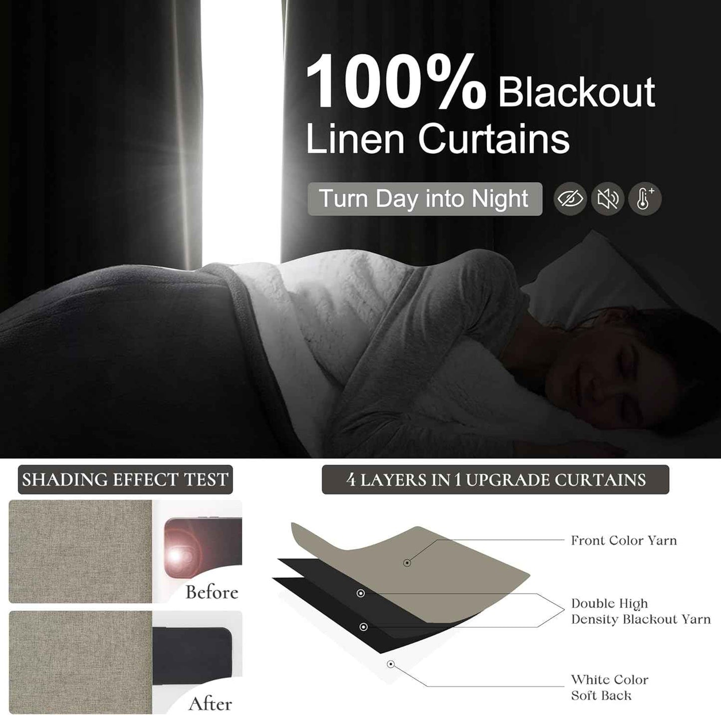 Grey Green Blackout Linen Curtains 90 Inches Long for Living Room/Bedroom, Pleated Window Track Heavy Curtain for winter with Pin Hooks Boho Dark Green Drapes Thermal Insulated (50"Wx90"Lx2Panels)