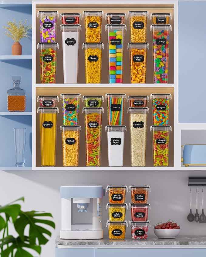 KEMETHY 30 PCS Airtight Food Storage Containers with Lids, Kitchen Pantry Organization and Storage, BPA-Free Plastic Scale Food Canisters for Cereal, Flour, Sugar, Dry Food, Include Labels & Marker