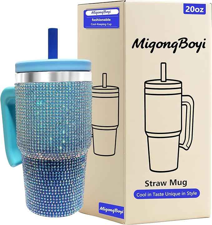2PCS 20-OZ Insulated Water Bottle,Insulated Stainless Steel Tumbler,Reusable Cold Drink Thermos,BPA-Free, Double-Wall Stainless Steel Water Bottle (Royal Blue - Diamonds, 20, Fluid Ounces)