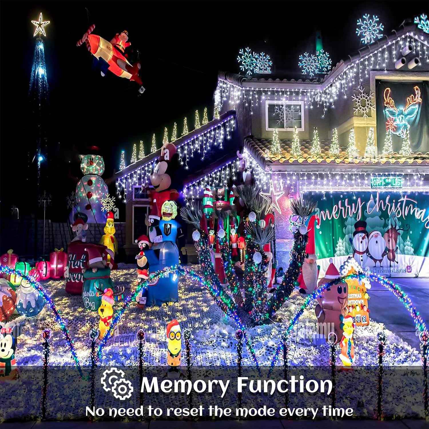 132ft Icicle Lights for Outside, 1280 LED White Christmas Lights Outdoor with 240 Twinkle Drops, 8 Modes Plug in Waterproof Timer Memory for Tree Wedding Party House Patio Eave Yard Holiday Decoration
