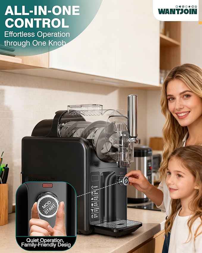 WantJoin 2-in-1 Slushie Machine – 72 oz Black Frozen Drink Machines with 6 Preset Modes, No Ice Needed, Quiet and Simple Knob Operation, Frozen Drink Maker for Ice Cream, Margarita & Slushy