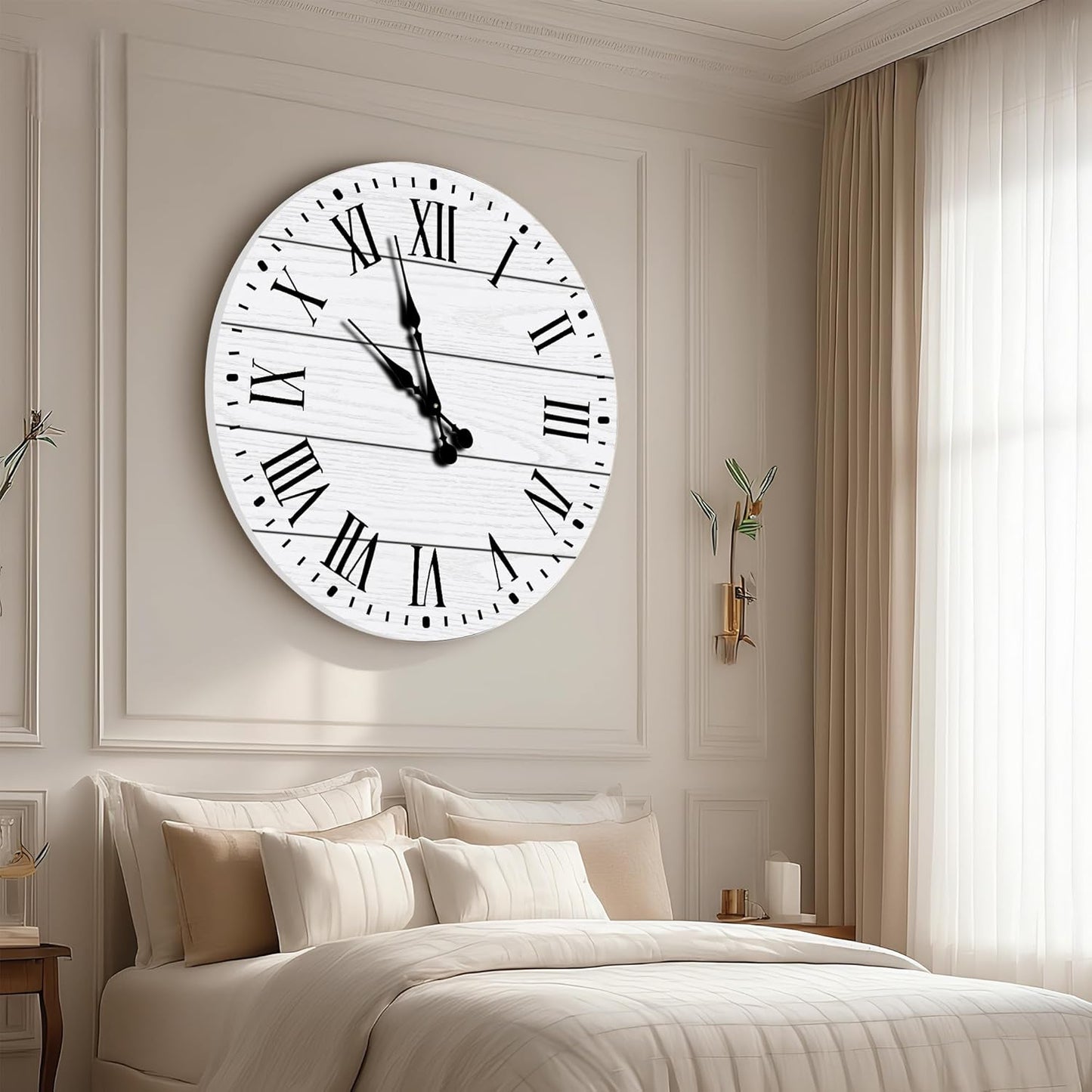 Large Wall Clock with Roman Numeral, 35.5” Shiplap Wall Clock Farmhouse Nearly Non-Ticking, Round Clock for Living Room Decor, Office, Bedroom, Entrance, White