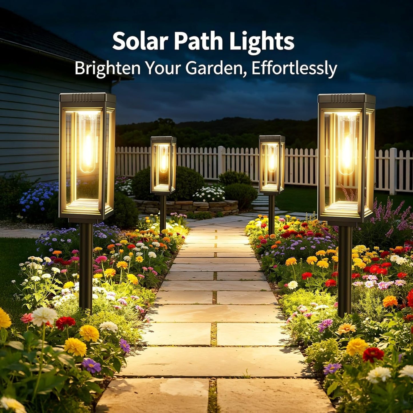 Bright Tall Solar Pathway Lights Outdoor Waterproof, 4 Pack Solar Powered Garden Lights, Auto On/Off, Up to 15Hrs Outdoor Light for Path Yard Walkway Driveway Patio Lawn Decor Landscape