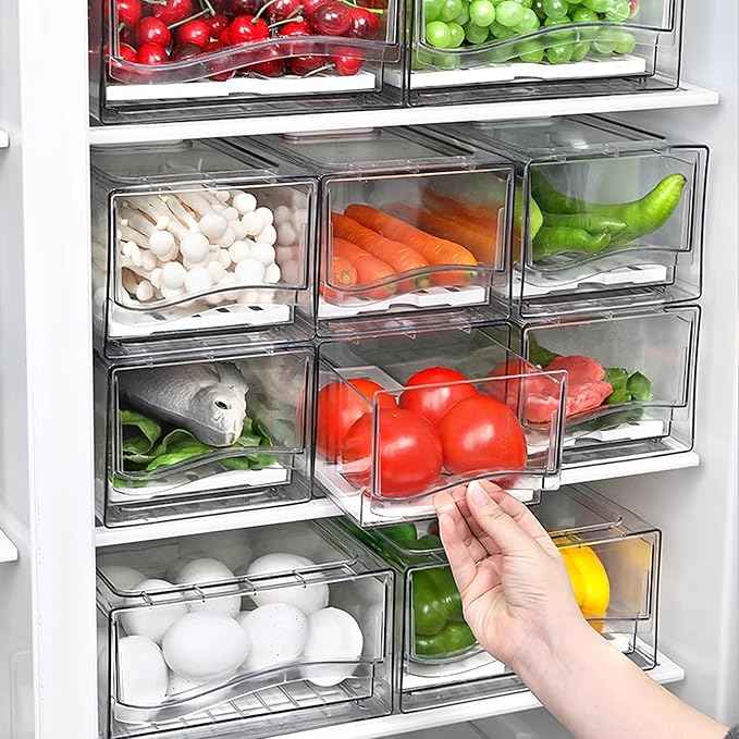 2 Pack Large Capacity Refrigerator Organizer and Storage, Fruit Storage Containers,Stackable Fridge Storage Containers for Drinks, Meat,Vegetable,Produce,Kitchen, Barbecue Shop, Restaurant, BPA-Free