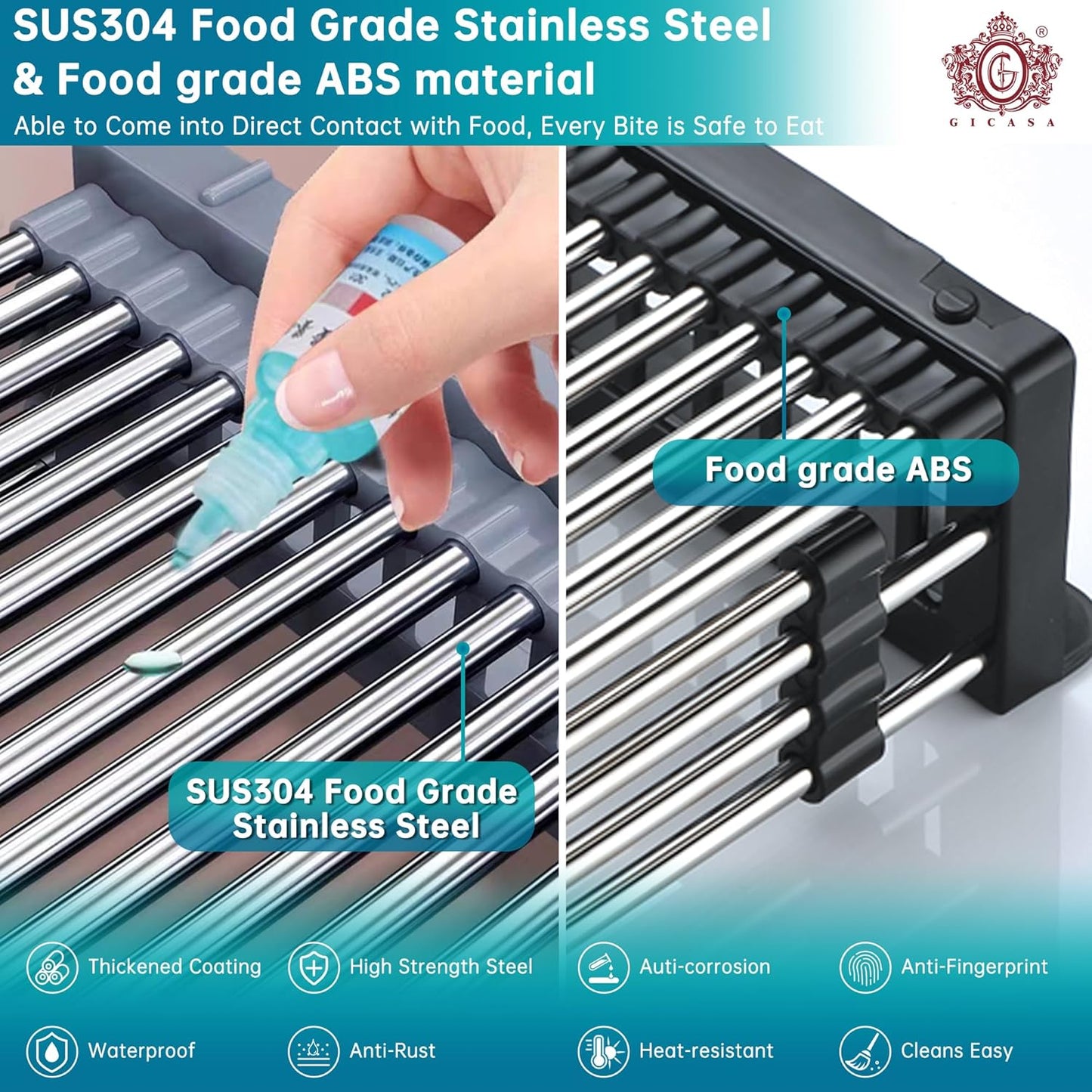 Kitchen Multi-Function Retractable Sink Dish Drying Rack, Stainless Steel Drainer for 10.7"-17" Sinks, Kitchen Countertop Organizer for Dishes, Vegetables, and Fruits (Black & Small)
