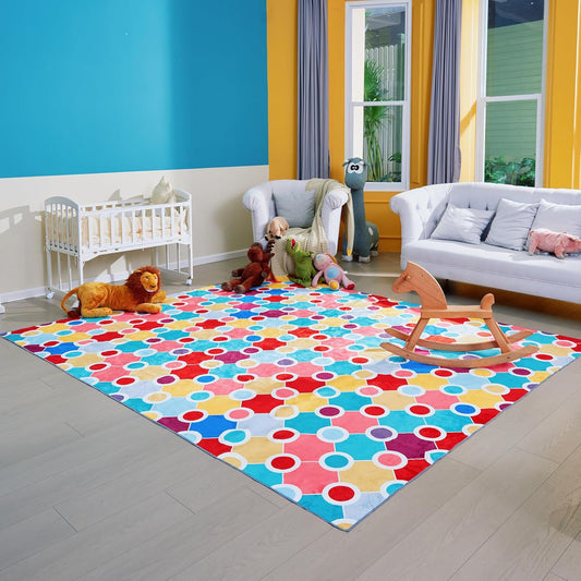 Machine Washable Polka Dot Colorful Nursey/Kids Area Rug - Multicolor - 9x12