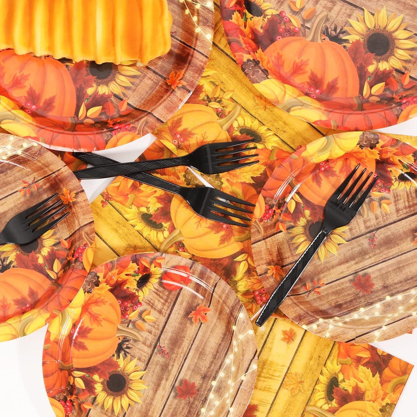 chiazllta 96 Pcs Fall Party Paper Plates and Napkins Thanksgiving Party Tableware Set Table Decorations for Fall Autumn Birthday Party Supplies 24 Guests