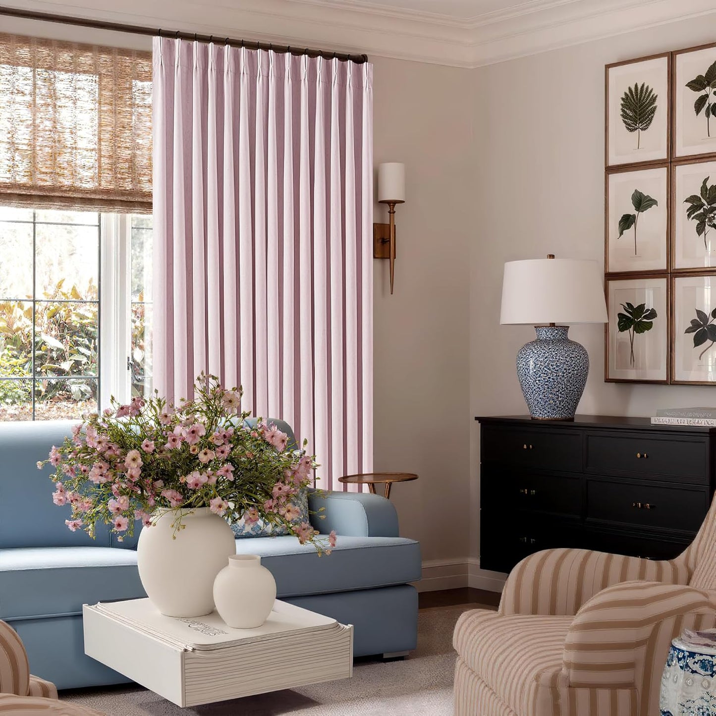 Pale Pink Linen Pinch Pleated Curtains 90 Inches Long Complete Blackout for Girls Bedroom Funky Cute Window Curtains Noise Heat Blocking Heavy Insulated Drapes Baby Pink Dusty Blush for Nursery