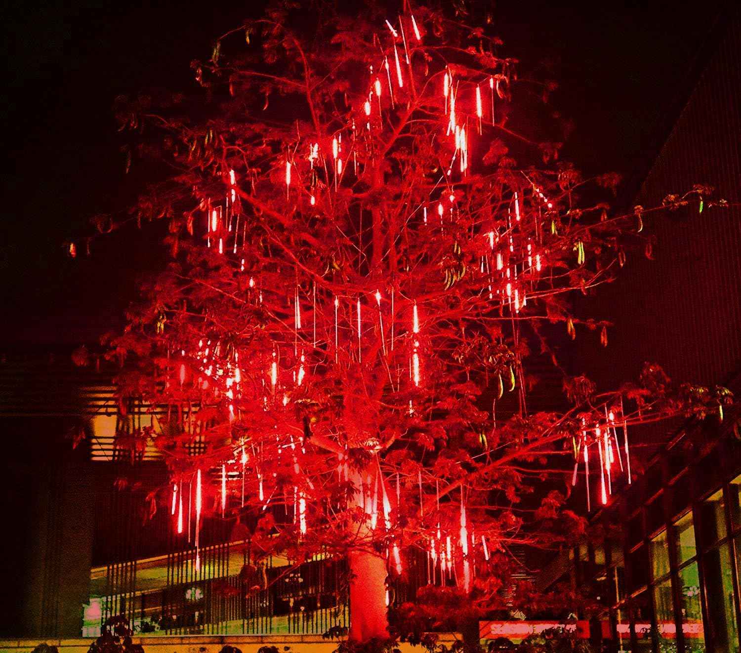 Christmas Red Meteor Shower Lights Outdoor - 12 Inch 10 Tube 360 LED High Brightness Falling Rain Icicle Cascading Lights for Xmas Halloween Tree Eaves Patio Decor (Can Connect 100 Sets)