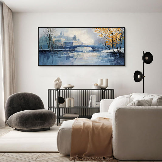 yiijeah Large Picture for Living Room - 70x31 Frames for Home Decorations Abstract Canvas Wall Art Blue and White Extra Large Artwork for Bedroom Office Decoration