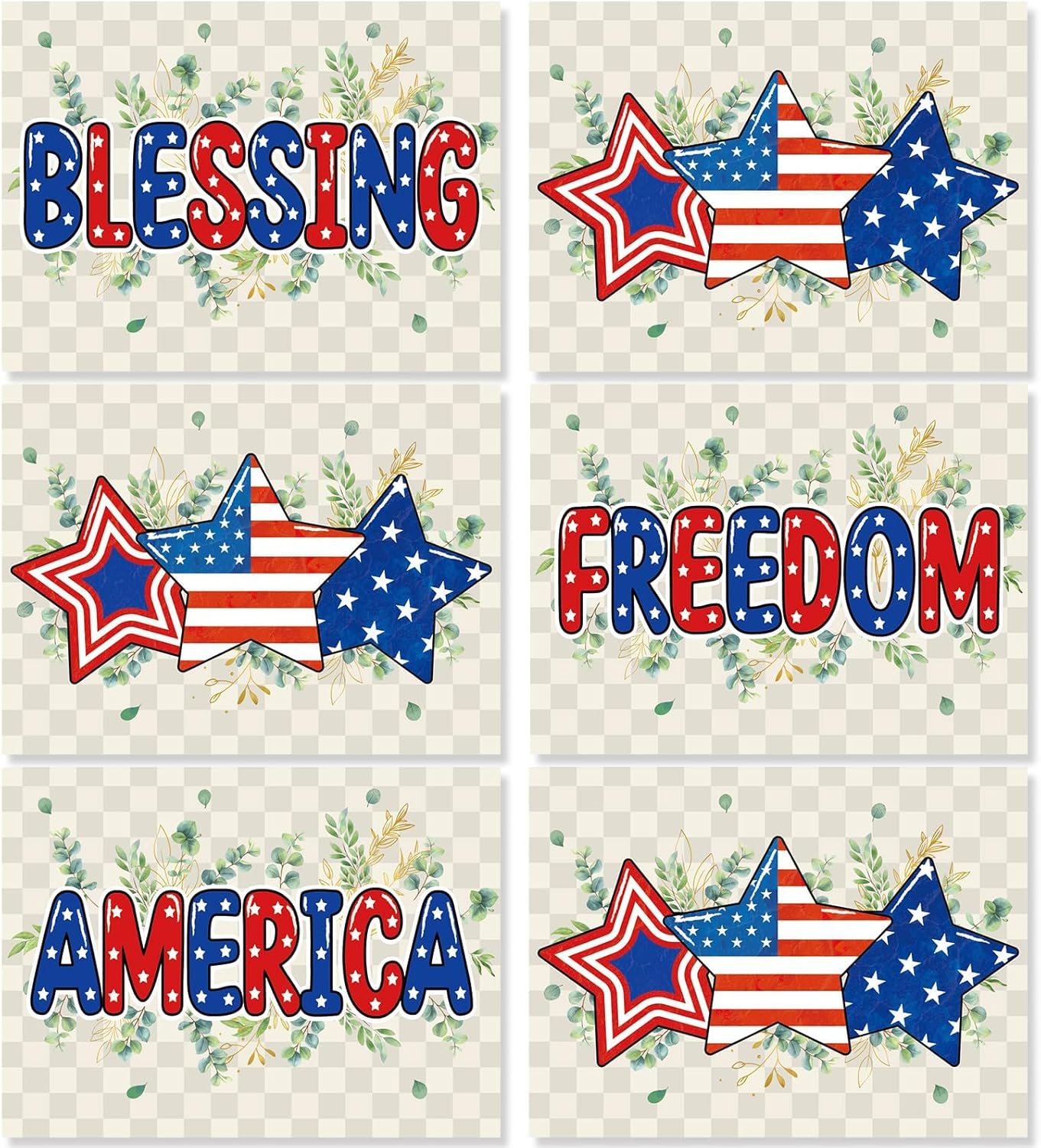 Veterans Day Placemats Set of 6 4th of July Patriotic American Flag Stars Plastic Table Mats Eucalyptus Election Day Memorial Place Mats Table Decoration for Indoor Outdoor Party Kitchen Dining