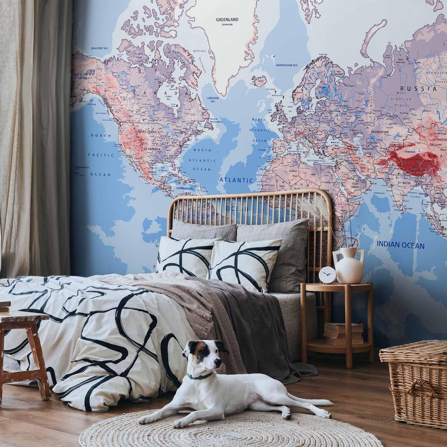 artgeist Premium Wall Mural World Map 177x124 in - XXL Non-Woven Wallpaper Fleece Wall Decor Photo Print Picture Image Design Home Map of The World k-A-0061-a-b