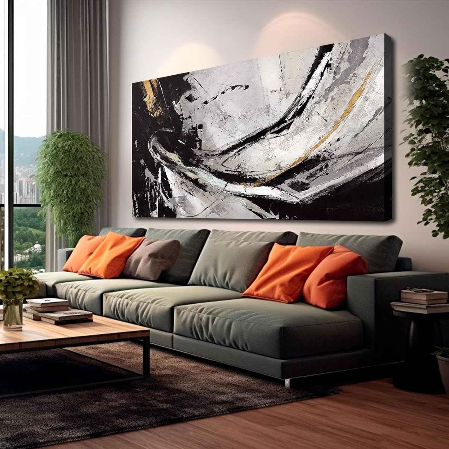 XIANSHOU Abstract Canvas Wall Art Gold Decoration Black Art for Living Room Bedroom Kitchen Home Wall Decor 29x58 Inch