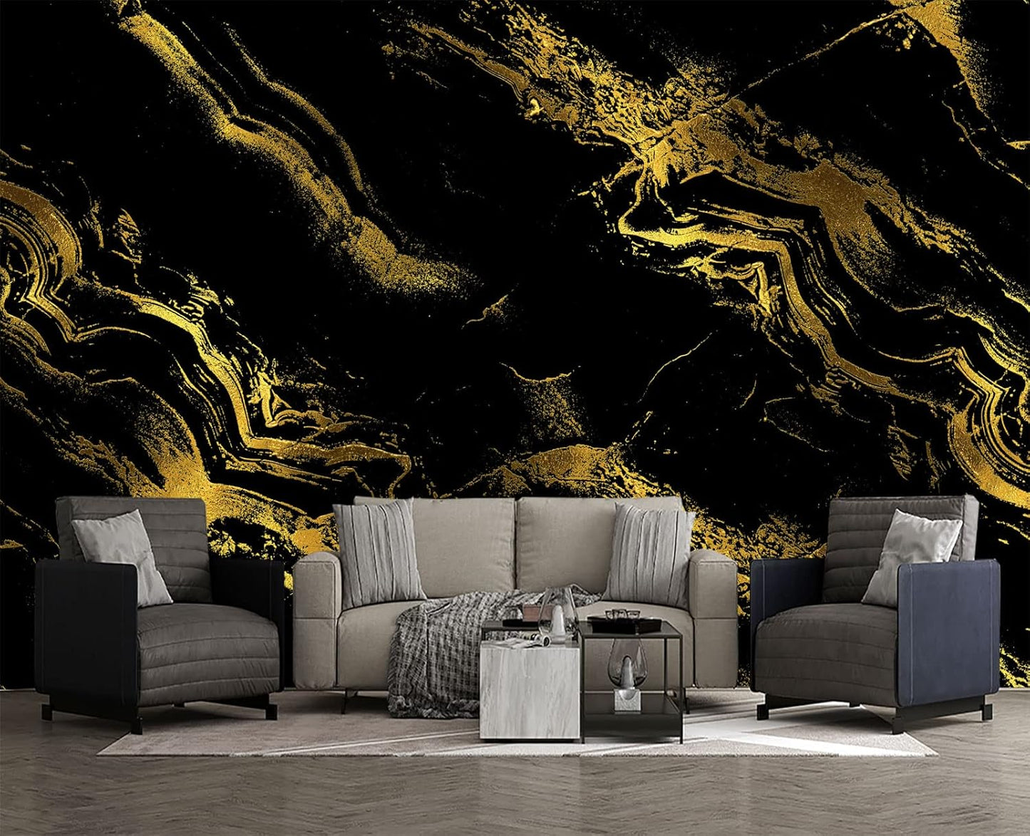 Black Gilded Marble Wall Mural Wallpaper for Bedroom 178" x 117"