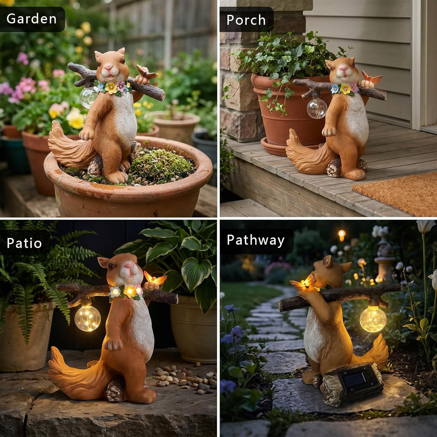 Solar Garden Statue Squirrel with Hanging Globe Light, Garden Decor for Outside, Yard Decorations Outdoor for Patio Porch, Housewarming Gifts for Women & Grandma