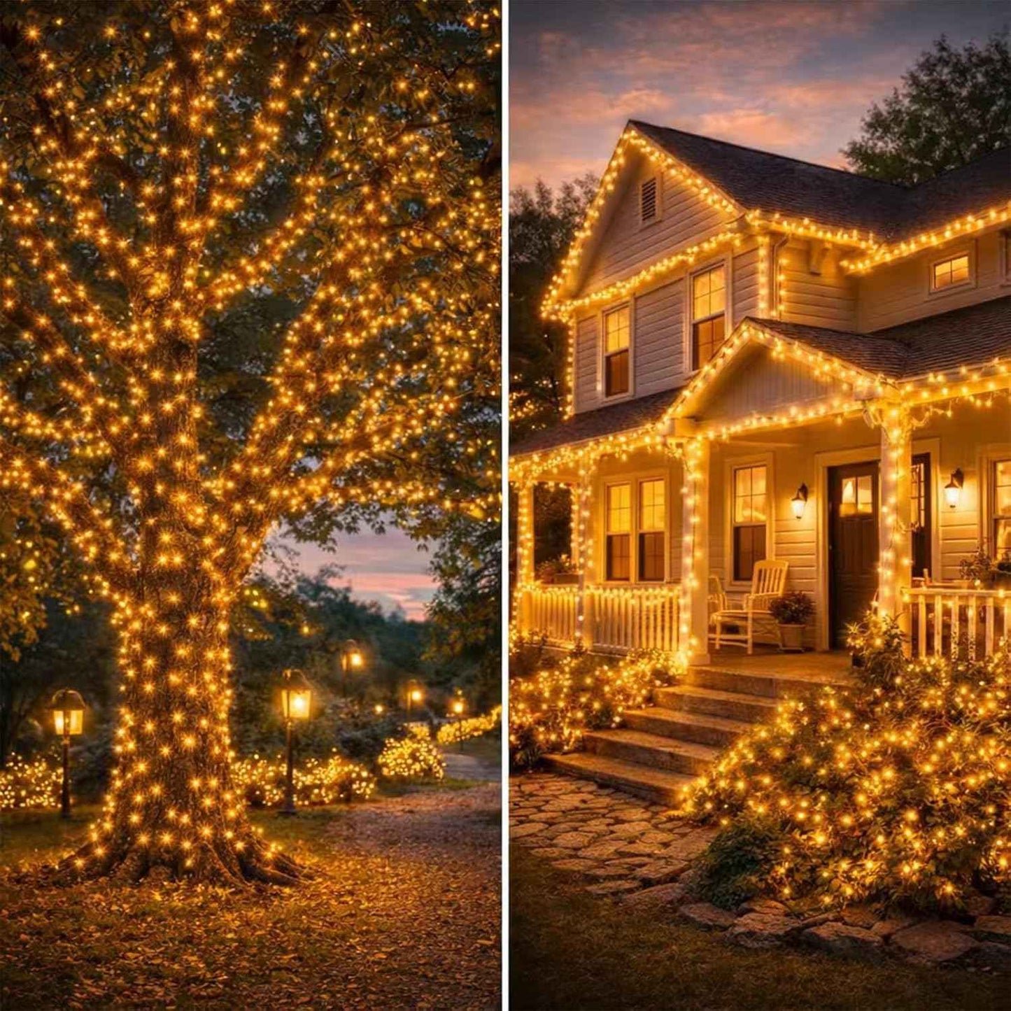 4Pack Solar String Lights Outdoor Waterproof Brightness 480LEDs Powered Total 191Ft Fairy Light 8 Modes Green Wire Lamps for for Christmas Tree Outside Garden Yard Xmas Decor(Warm White)