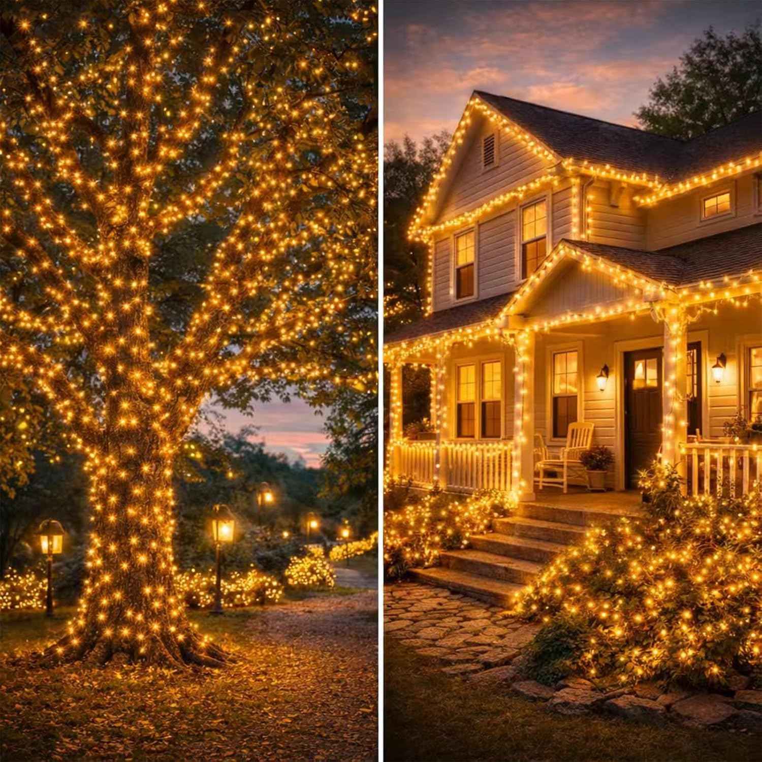 4Pack Solar String Lights Outdoor Waterproof Brightness 480LEDs Powered Total 191Ft Fairy Light 8 Modes Green Wire Lamps for for Christmas Tree Outside Garden Yard Xmas Decor(Warm White)