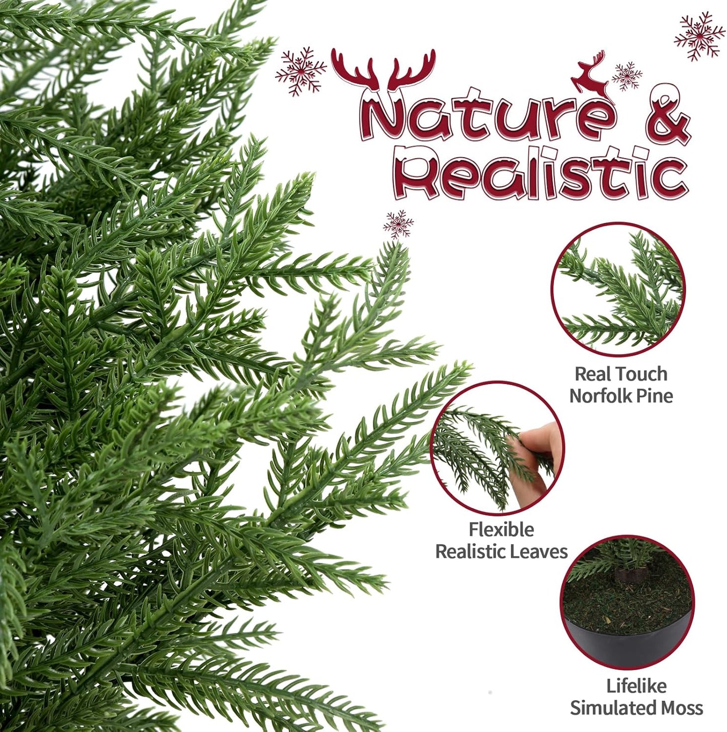 ENVEN 4FT Pre-Lit Artificial Norfolk Pine Christmas Tree – Realistic Potted Tree with 100 LED Lights & 8-Function Battery Box, Pre-Assembled Faux Holiday Décor for Indoor Use (2)