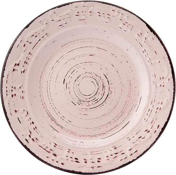 Pfaltzgraff Pink Trellis 12-Piece Dinnerware Set, Stoneware Plates and Bowls Sets for 4, Dishwasher and Microwave Safe, Rustic Garden-Inspired Design