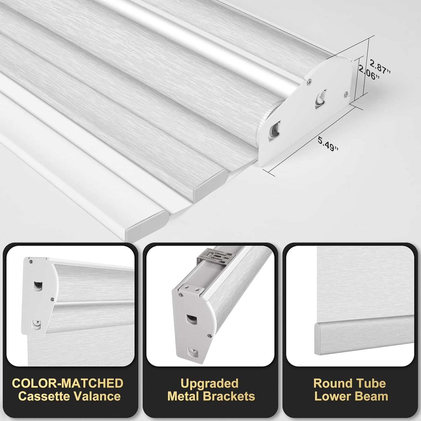 BERISSA Cordless Dual Roller Shades with Cassette Valance, Double Window Shades - Blackout and Light Filtering, Day and Night for Home Office Door. Striped Jacquard White. 75 W x 64" H