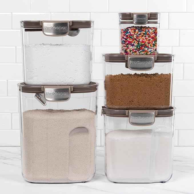 ProKeeper+ Airtight Food Storage Container Set – Clear Plastic Flour and Sugar Canister Set with Magnetic Accessories for Kitchen Organization (Taupe, 9-Piece)