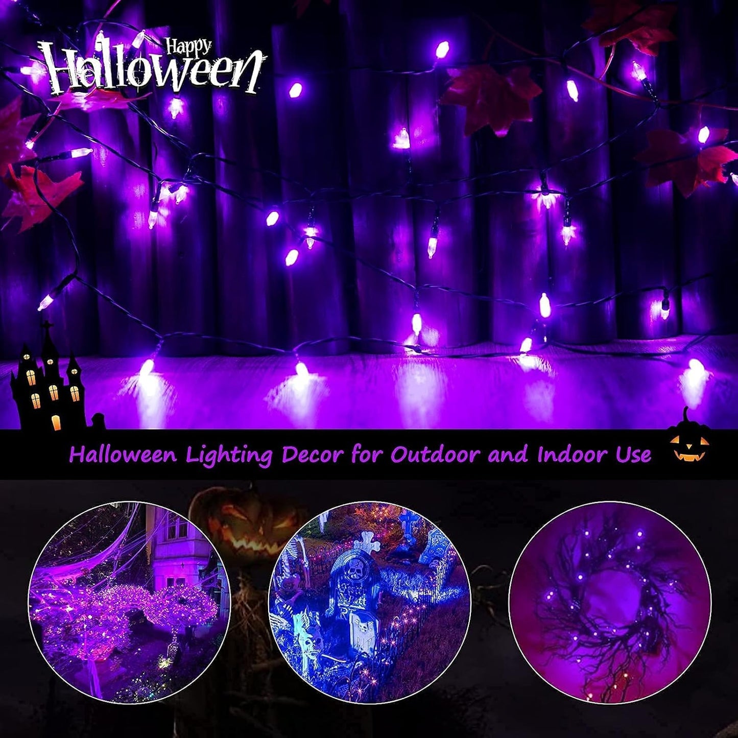 Christamas Decorations Purple String Lights Battery Operated 17.8 Feet 50 LED 2 Pack Waterproof Mini Fairy Lights with 8 Lighting Modes for Outdoor Indoor Use, Xmas Halloween Tree Holiday Party Patio